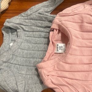 SHEIN Ribbed Knit Tops in Gray and Pink